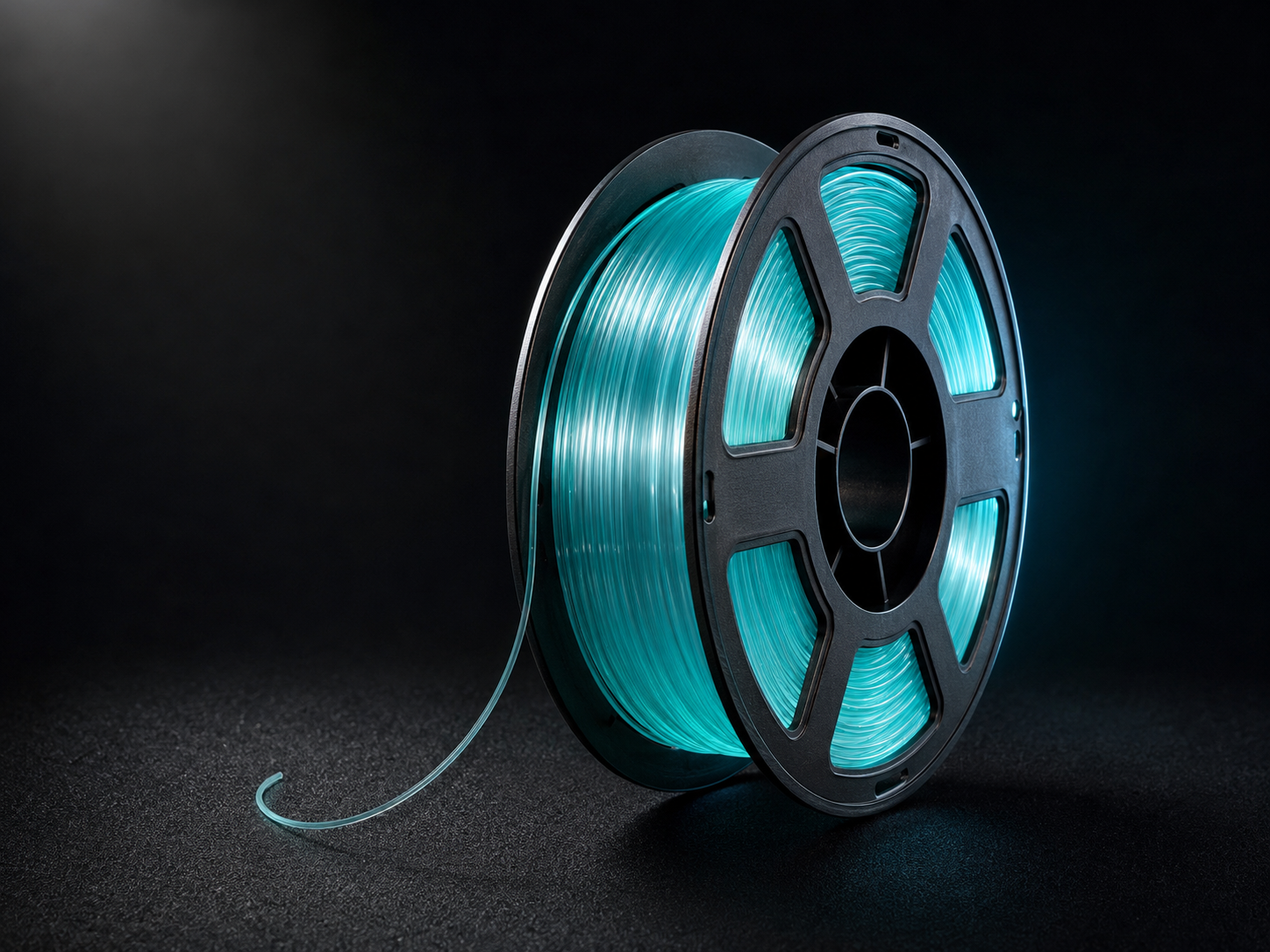 Spool of translucent teal PETG filament