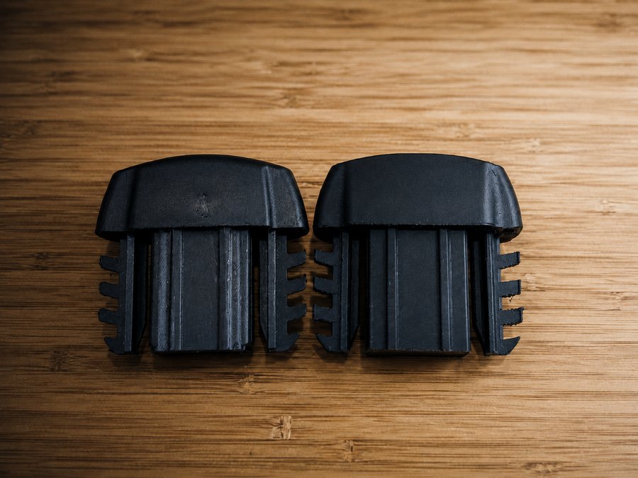 Black 3D-printed chair-foot replacement caps